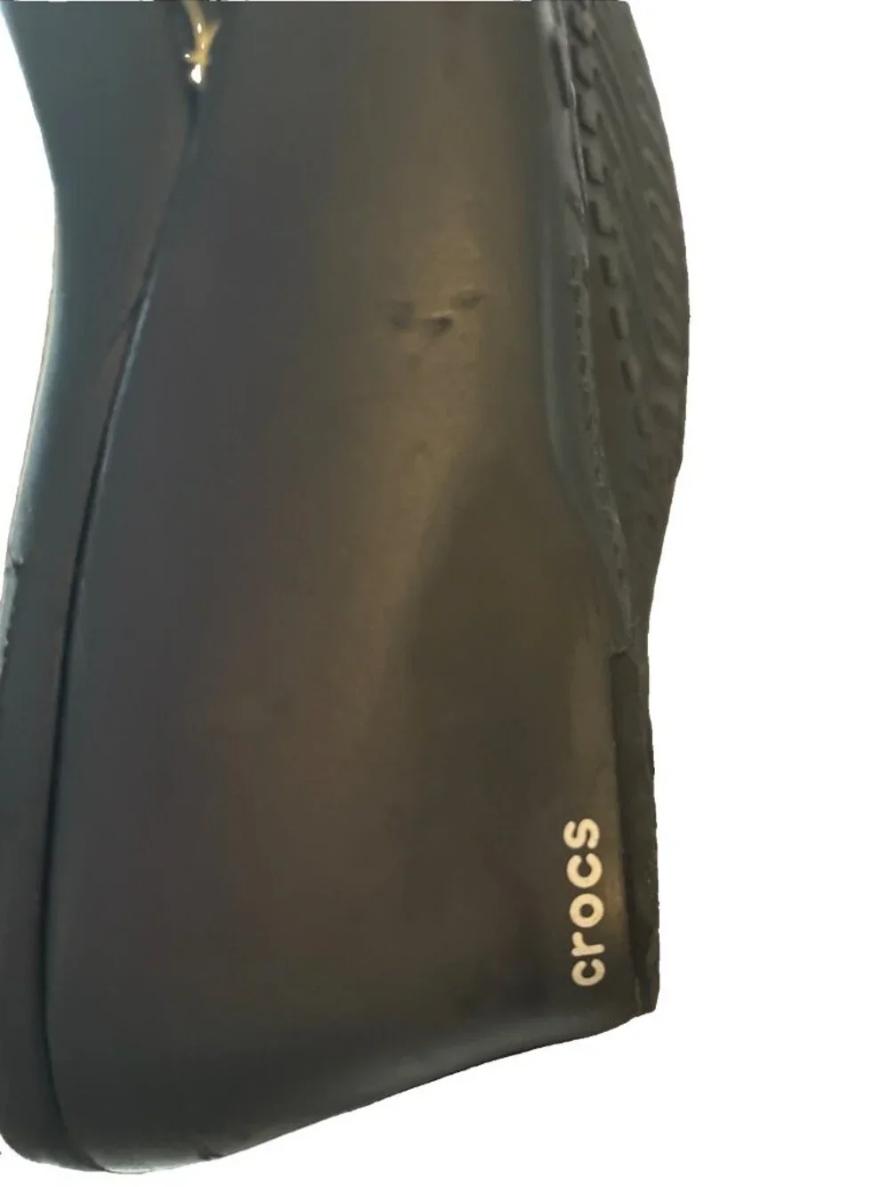 Crocs Sassari Slide Wedge Sandals Black Gold Geometric Comfort Shoes sz 9 EUC